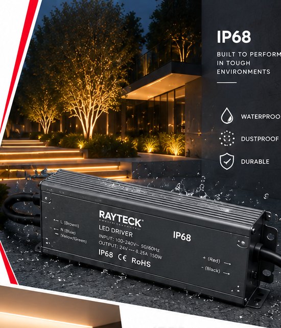 An IP68 LED driver mounted in an outdoor enclosure.